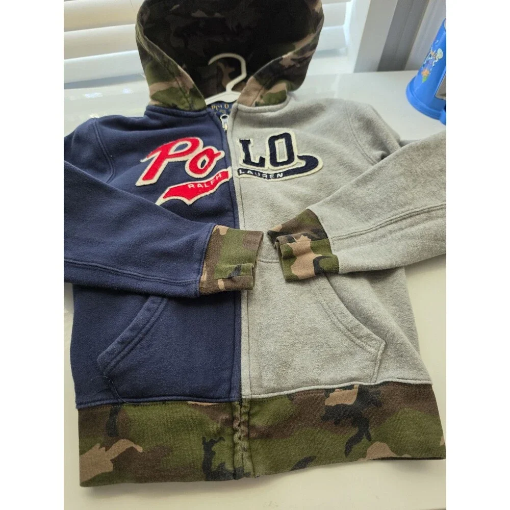 Polo Ralph Lauren Jacket Youth M 10-12 Camo Colorblock Stitched Logo Zip Hoodie